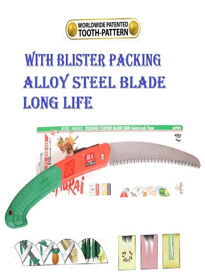 ساموراي منشار تقليم يدوي قابل للطي شديد التحمل من ساموراي FC 210 LH مزود بآلية قفل أمان تلقائي | مقبض مريح | مصمم للاستخدام بيد واحدة | مثالي لتقليم الأشجار وفروعها وغيرها (أخضر) | منشار تقليم يدوي صغير محمول للاستخدام المنزلي، صنع في اليابان - Image 4